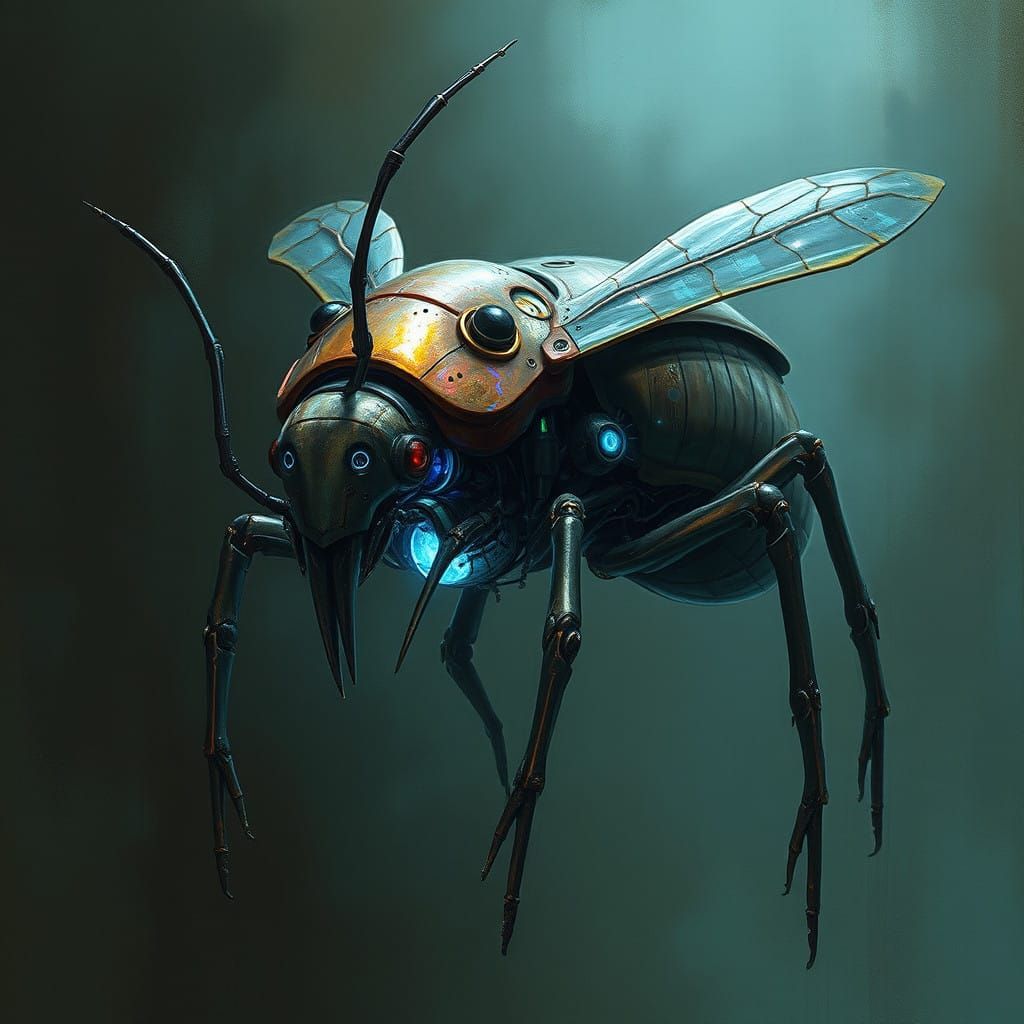 Cyborg Insectoid Creature in Gritty, Surreal Biomechanical W...