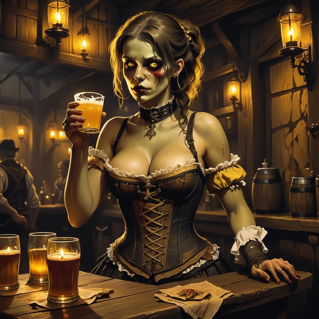 Zombie Barmaid in Dark Fantasy Oktoberfest Tavern