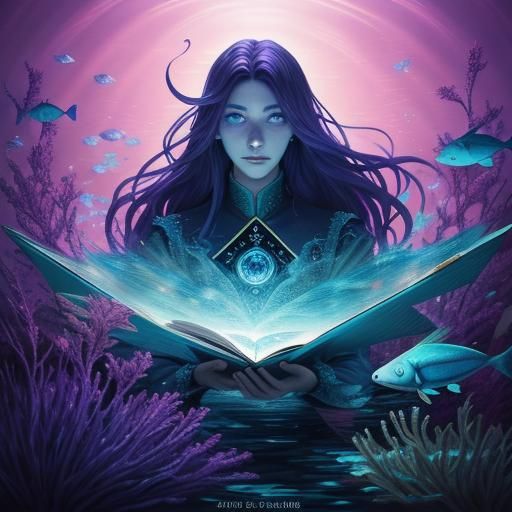 Underwater Tarot Reader in Anime Style