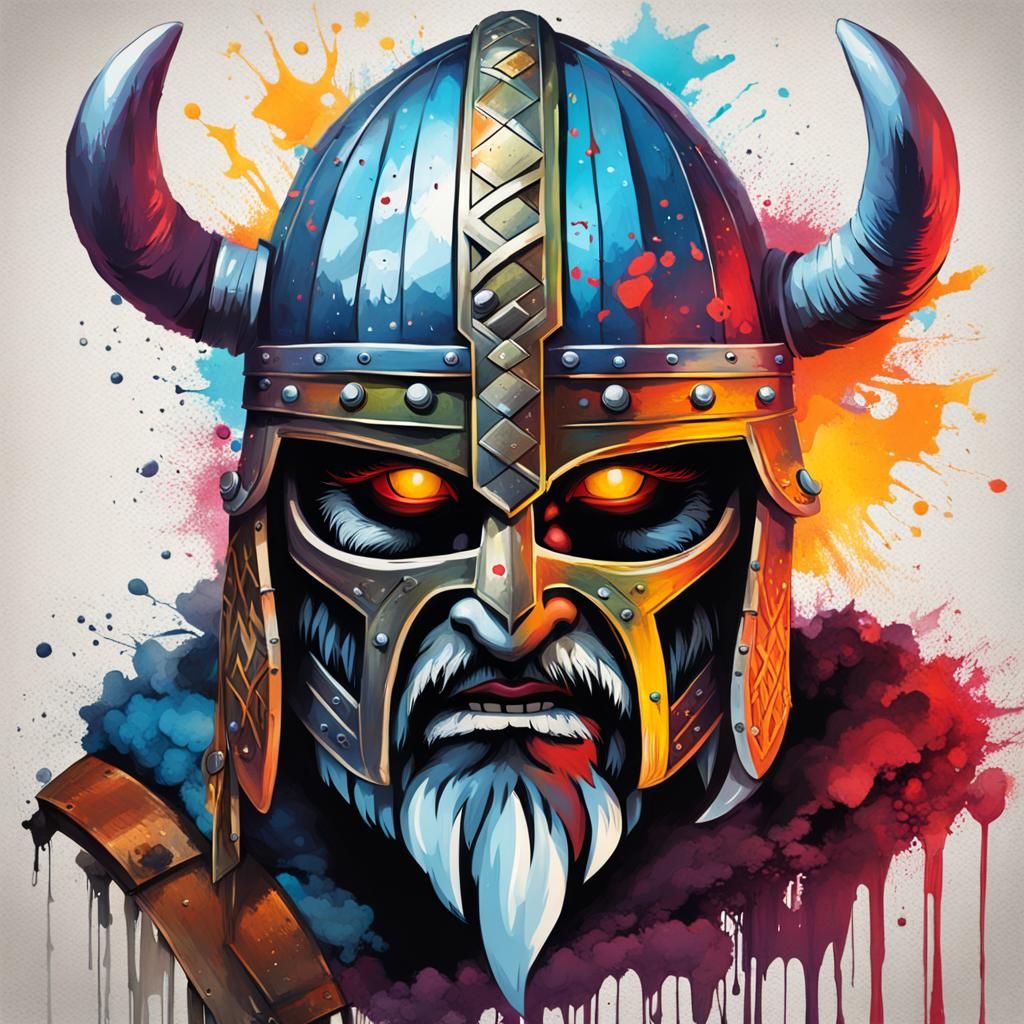 Barbarian in Viking Helmet: Graffiti Art Style