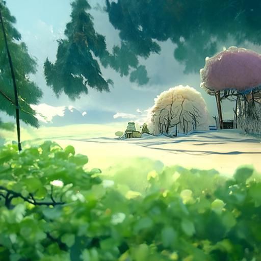 Snowy Winter Trees in Studio Ghibli Style