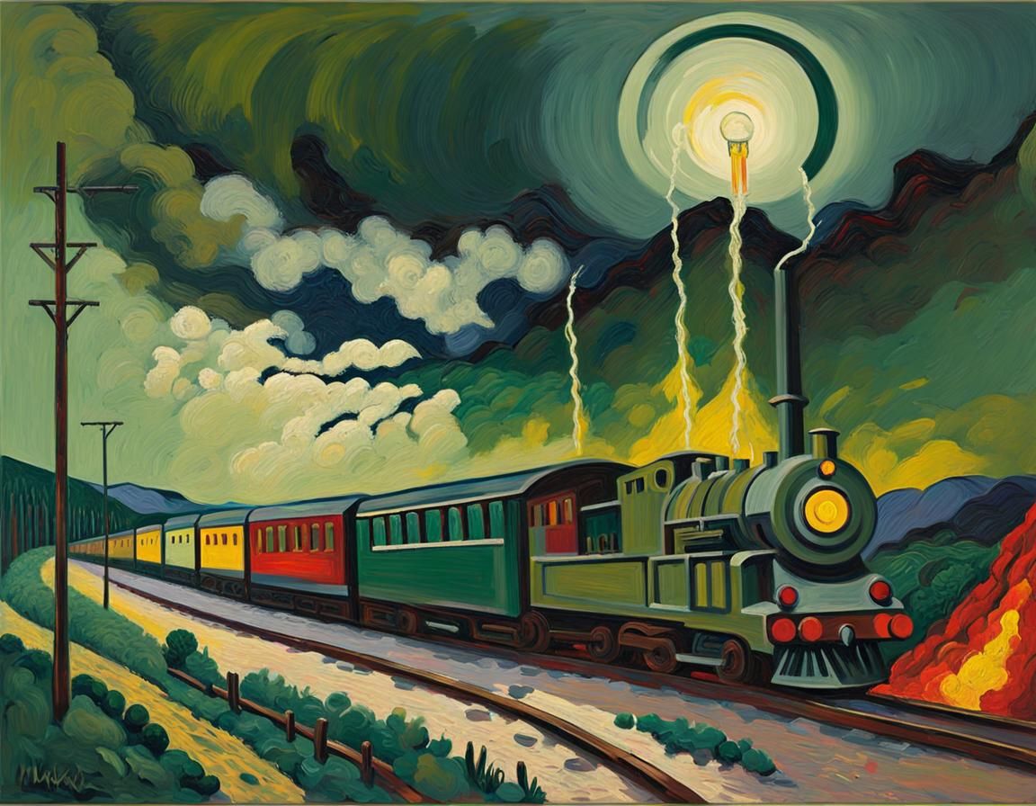 Train Painting in Expressionist Impasto Style