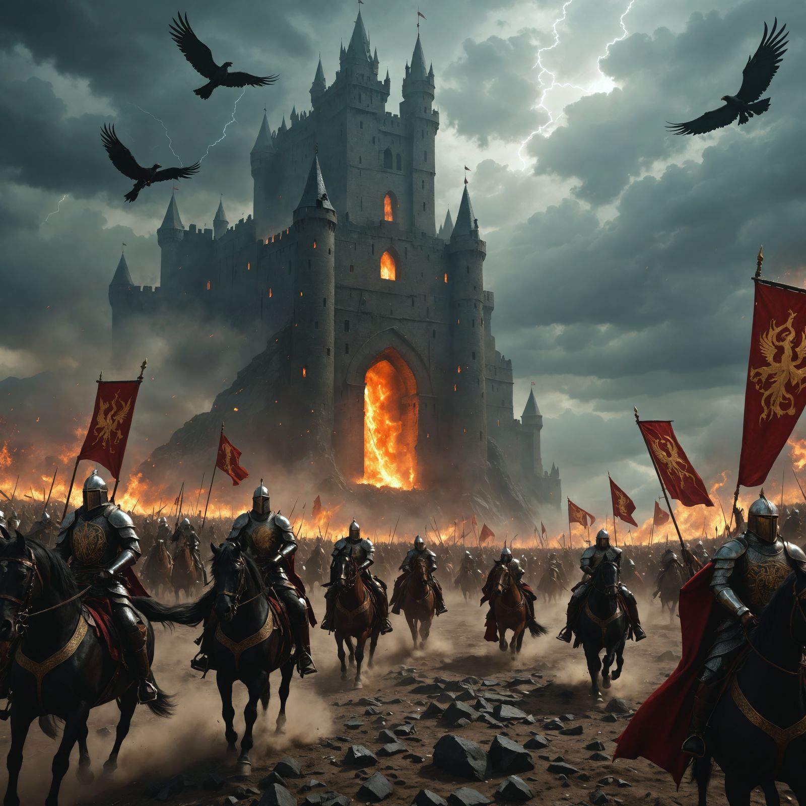 Epic Medieval Battle Scene in a Stormy Sky