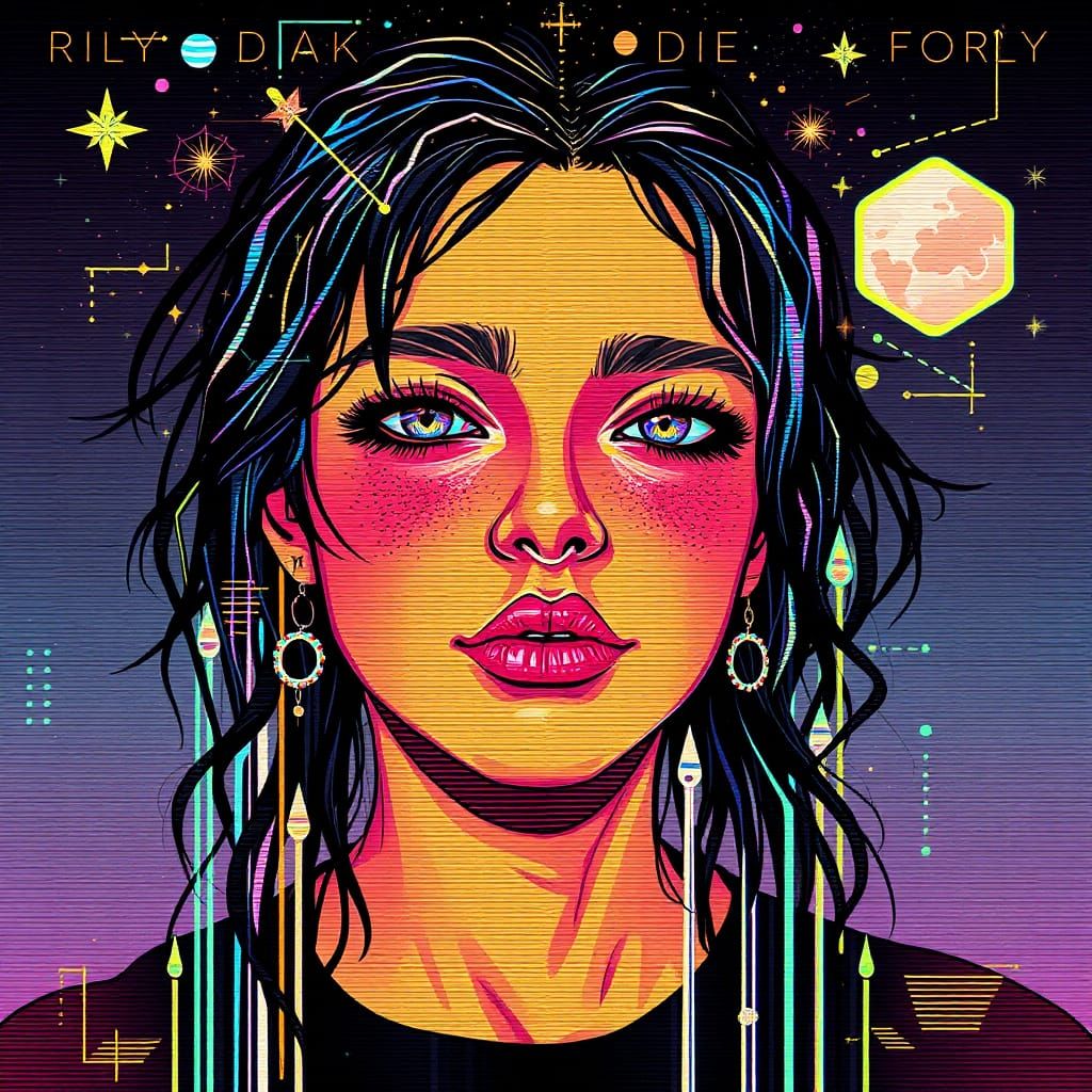 Abstract Glitch Art with Constellations and Sparkles