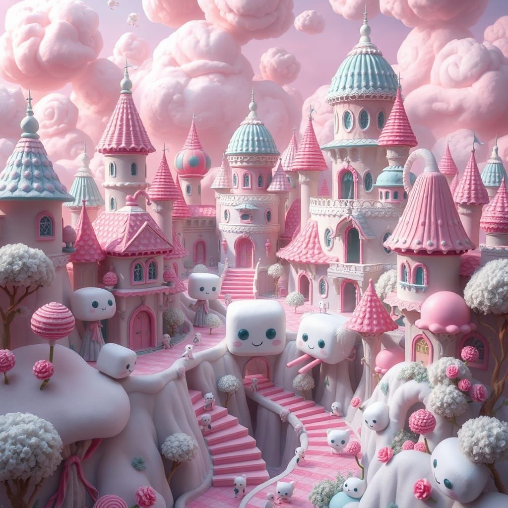 Marshmallow People in Candy Cityscape