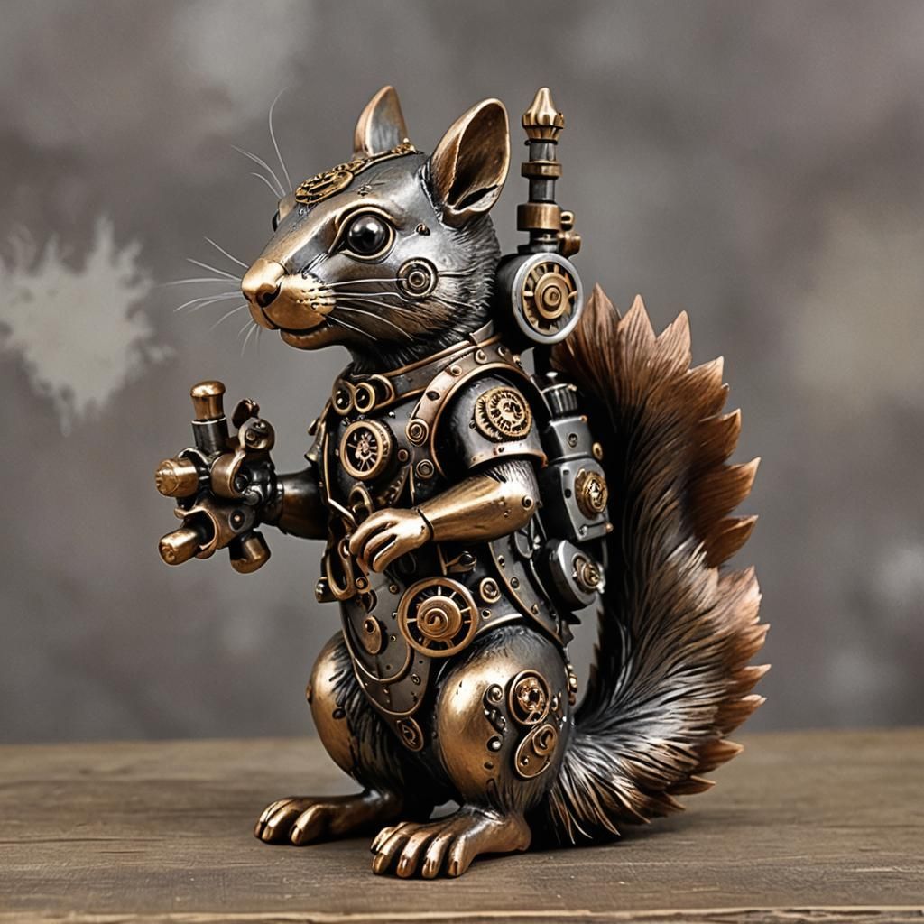 Steampunk Squirrel Figurine with Antique Metal Finish