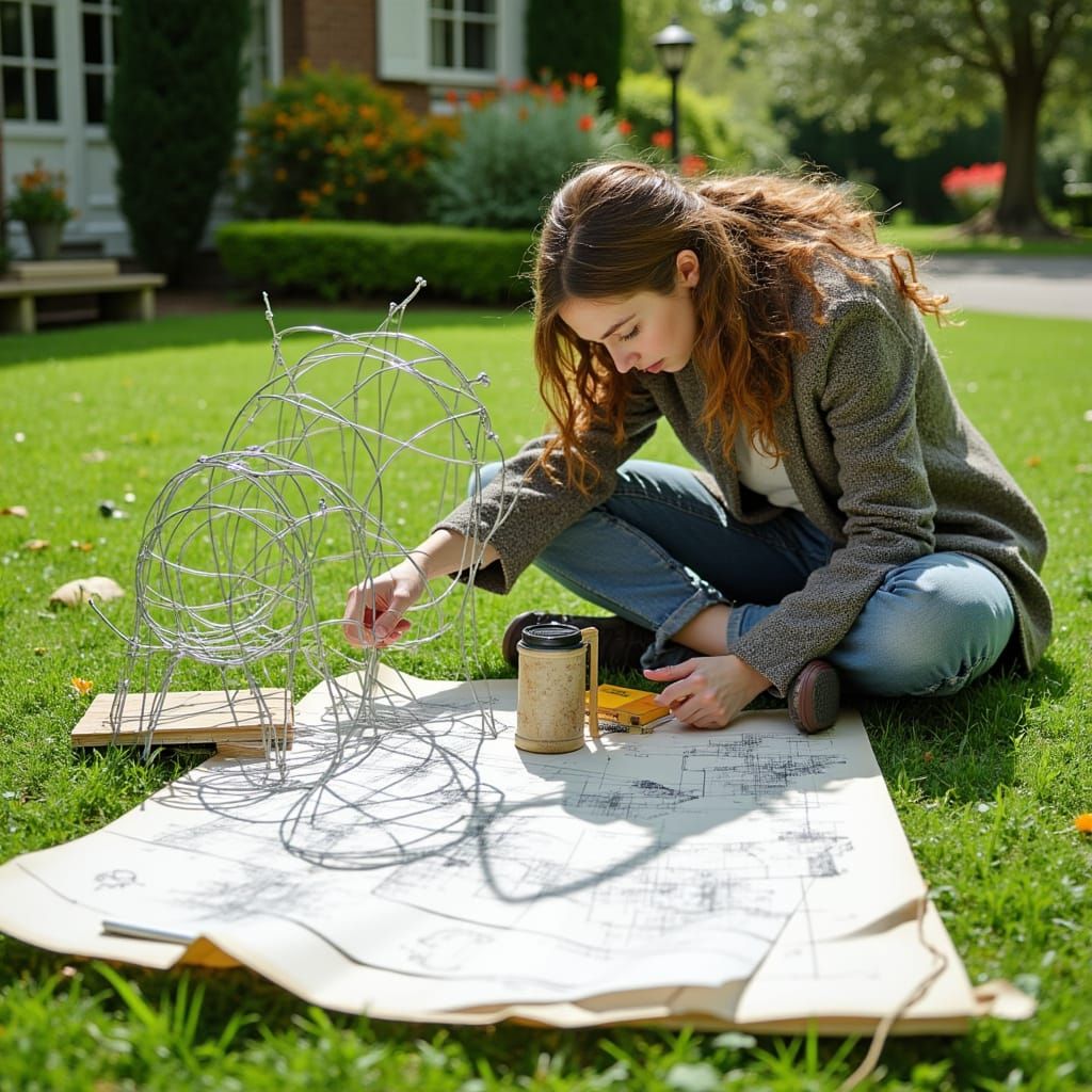 Assembling Wire Animal Sculpture with Blueprints