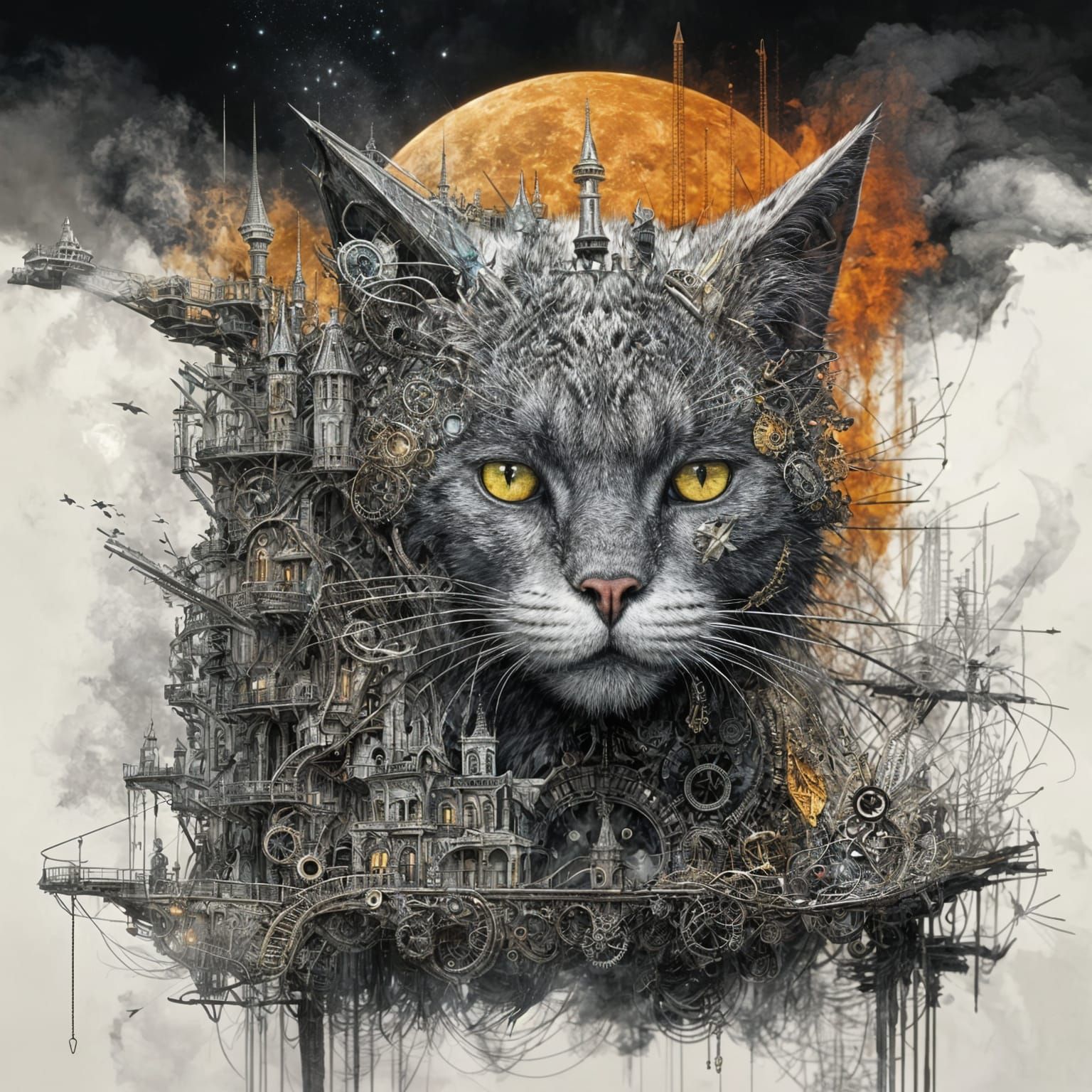 Celestial Cat Sculpture in Dreamscape