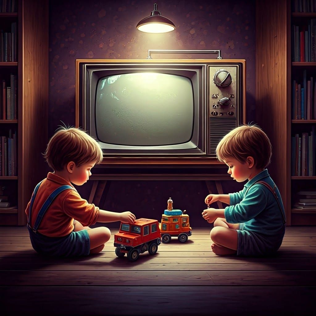 Hyperrealistic 80s Children's Toy Scene as Splash Art