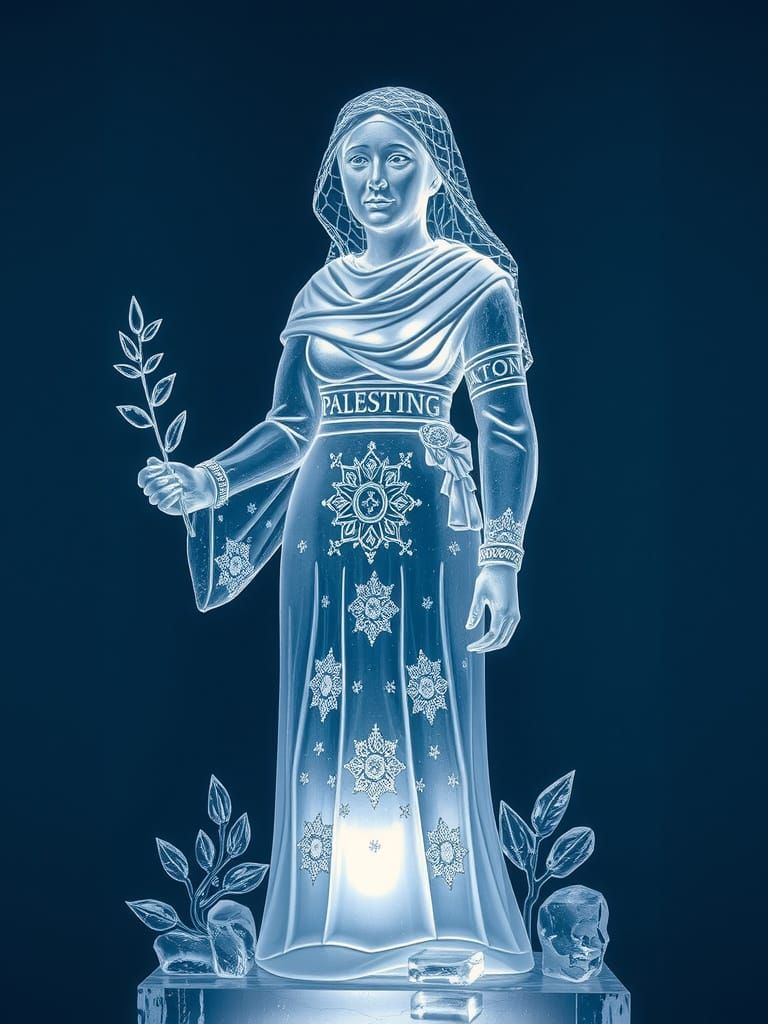 Palestinian Woman Ice Sculpture in Traditional Thobe