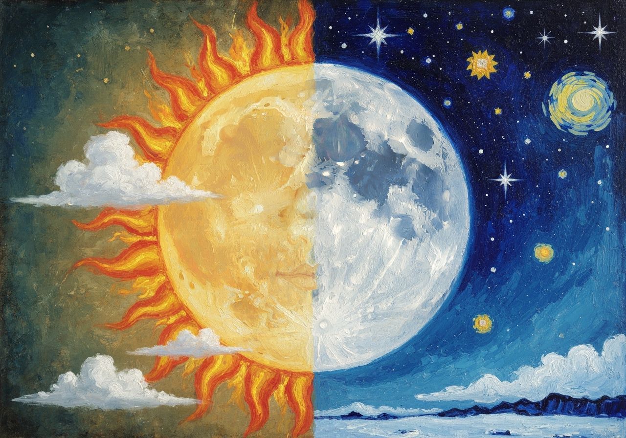 Grunge Texture Art: Half Moon, Half Fire Sun