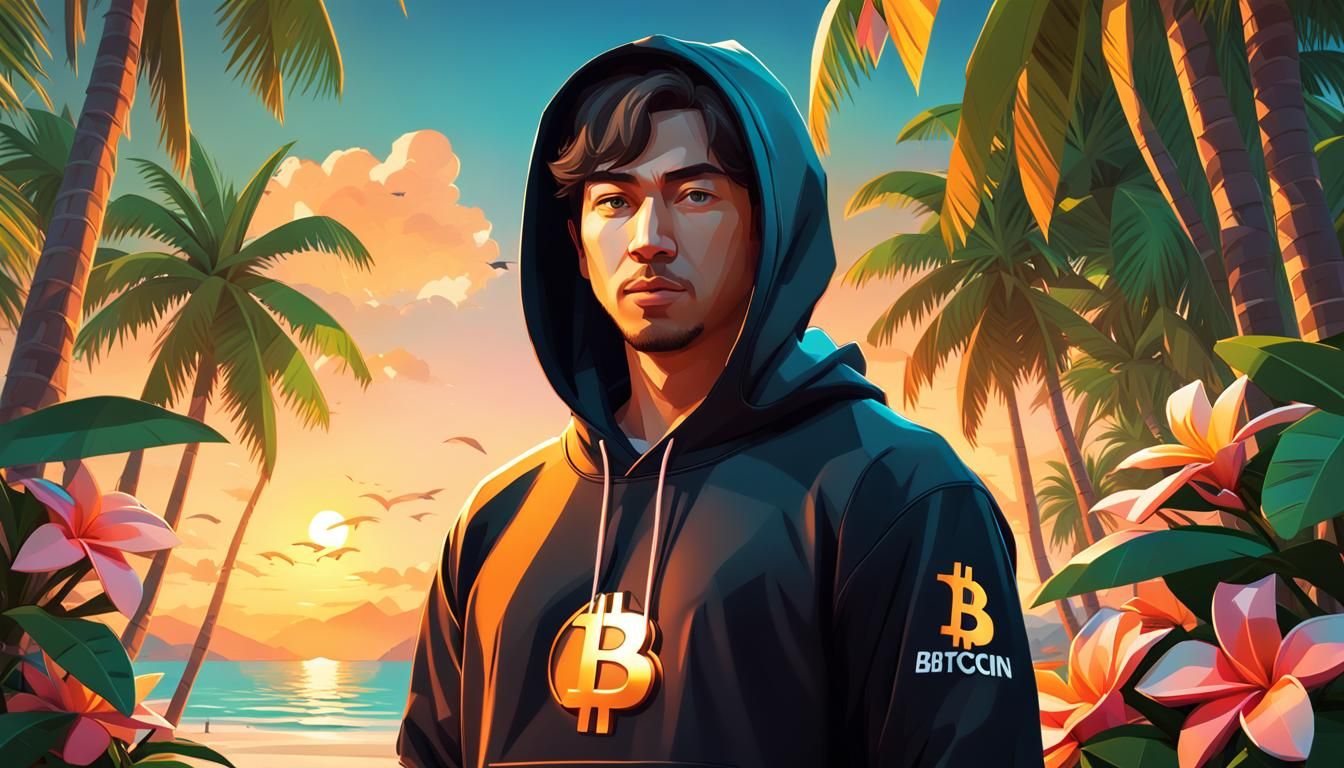 Satoshi Nakamoto in Tropical Koh Samui: Low-Poly Art