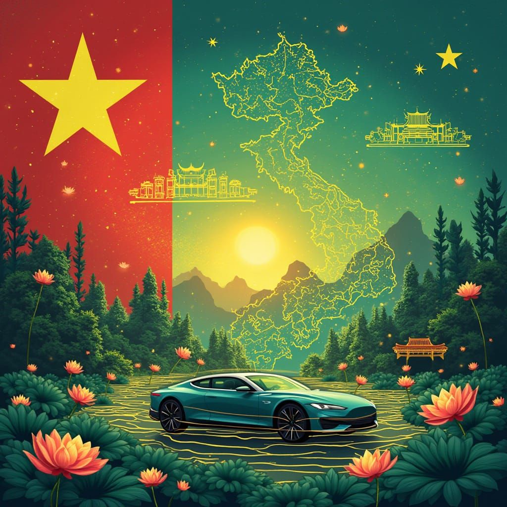 Surreal Fusion of Tradition and Technology in Vibrant Vietna...