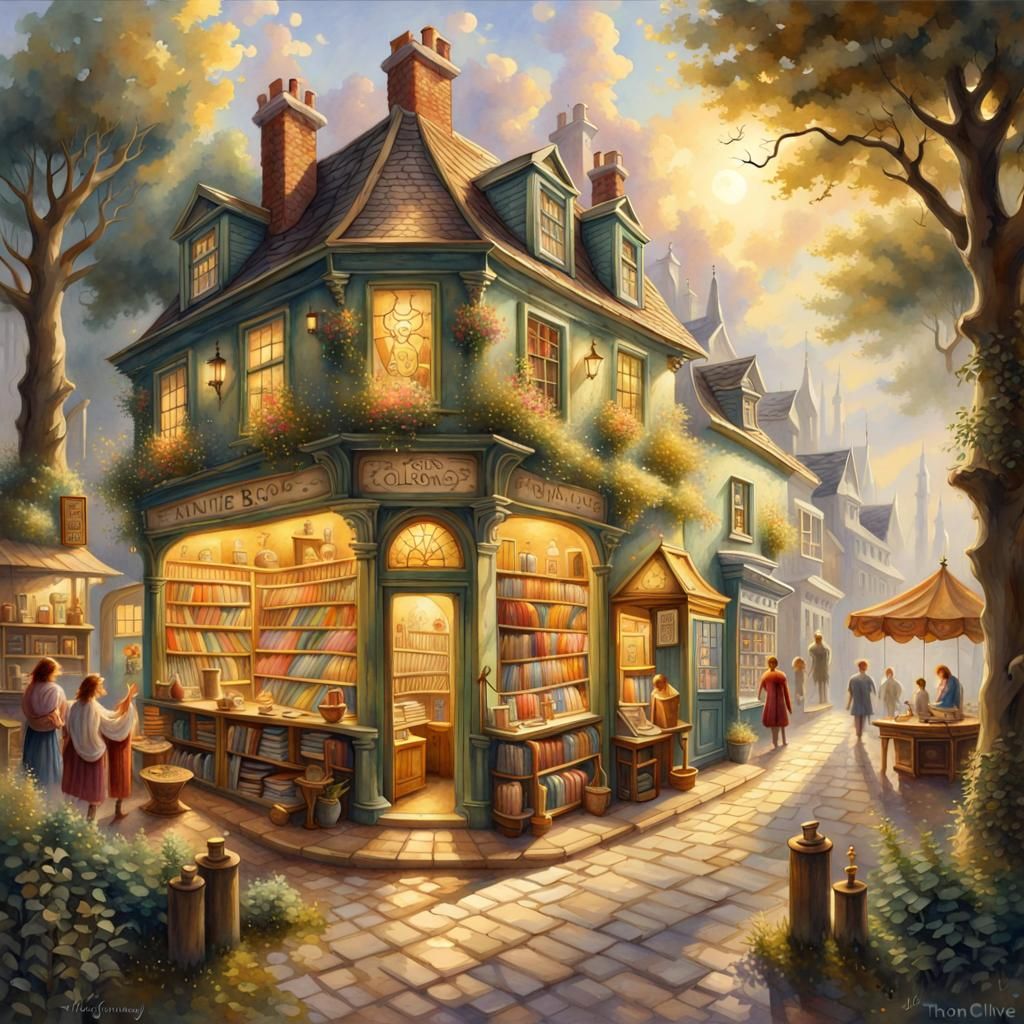 Enchanted Bookshop: A Fairy Folklore Watercolour Painting