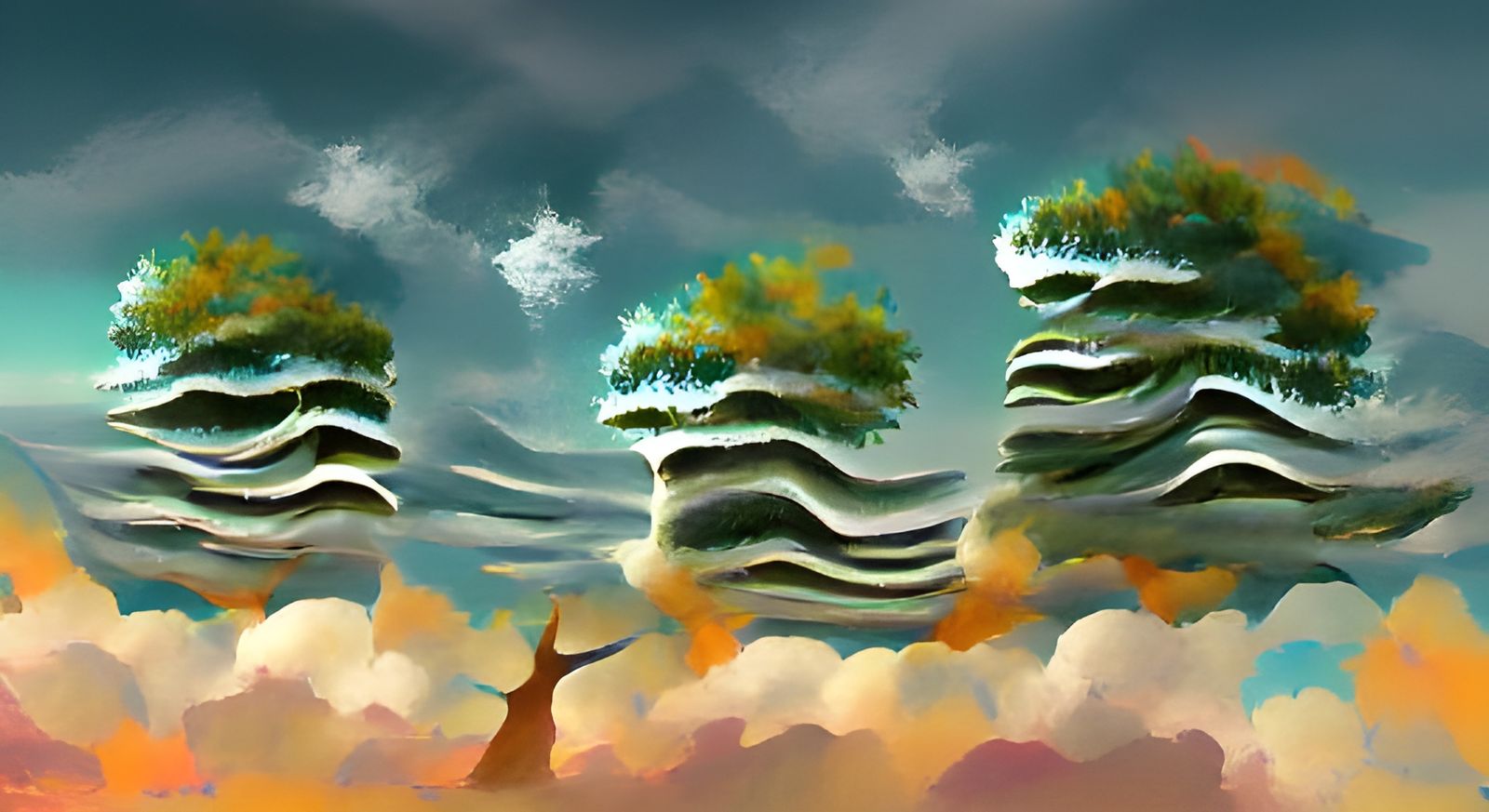 Unusual Landscape with Sky-Reaching Trees