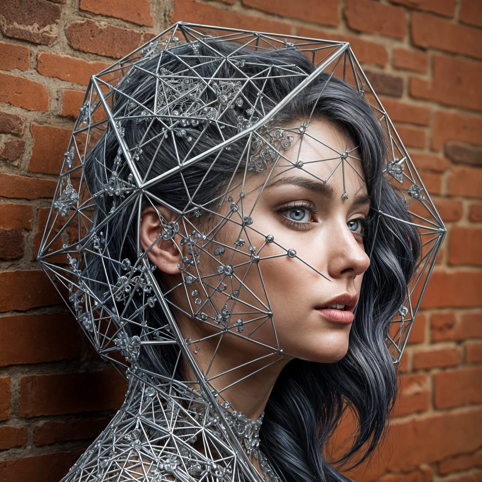 Hyperrealistic Woman Trapped in Octahedron