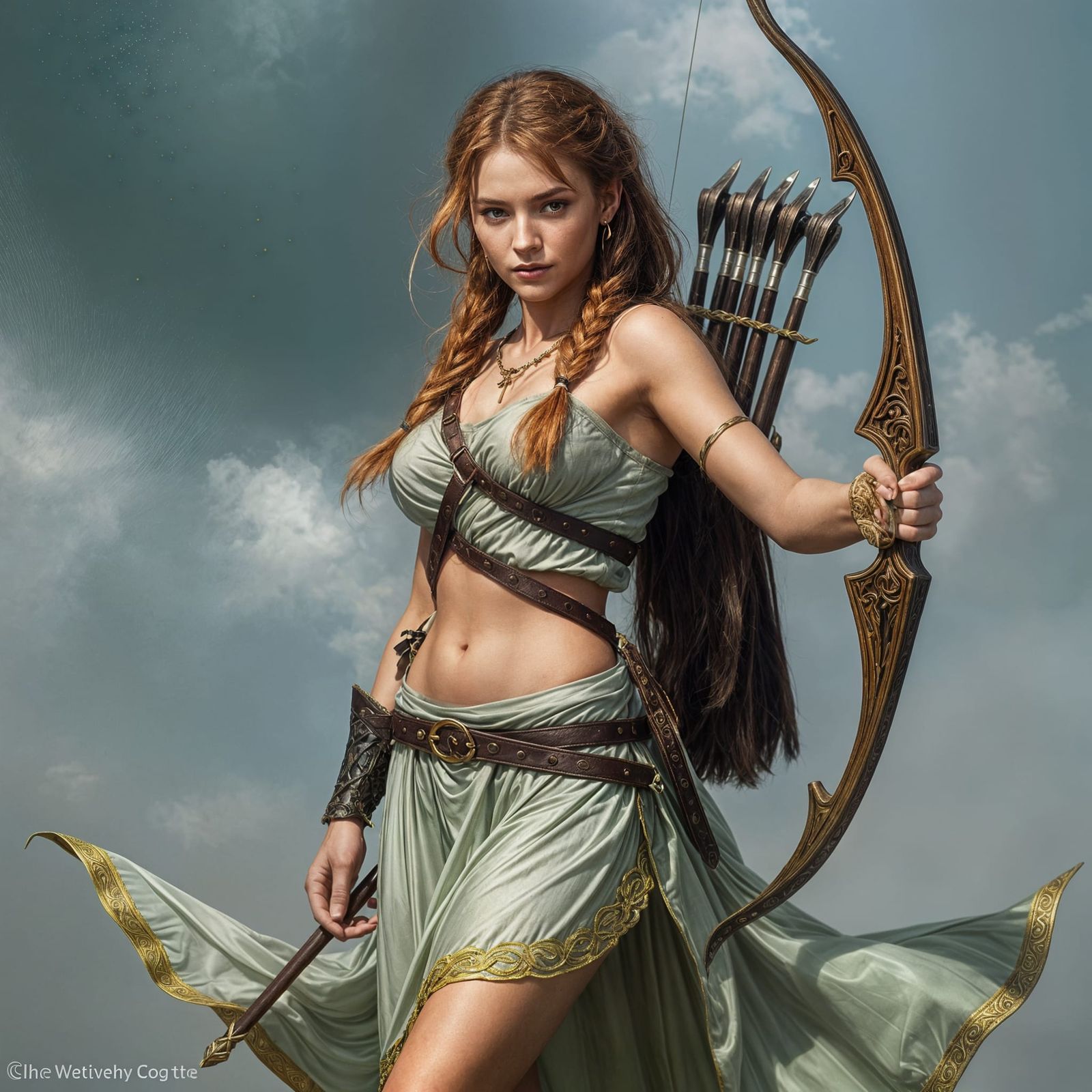 Strong Woman with Bow in Fantasy Matte Painting Style