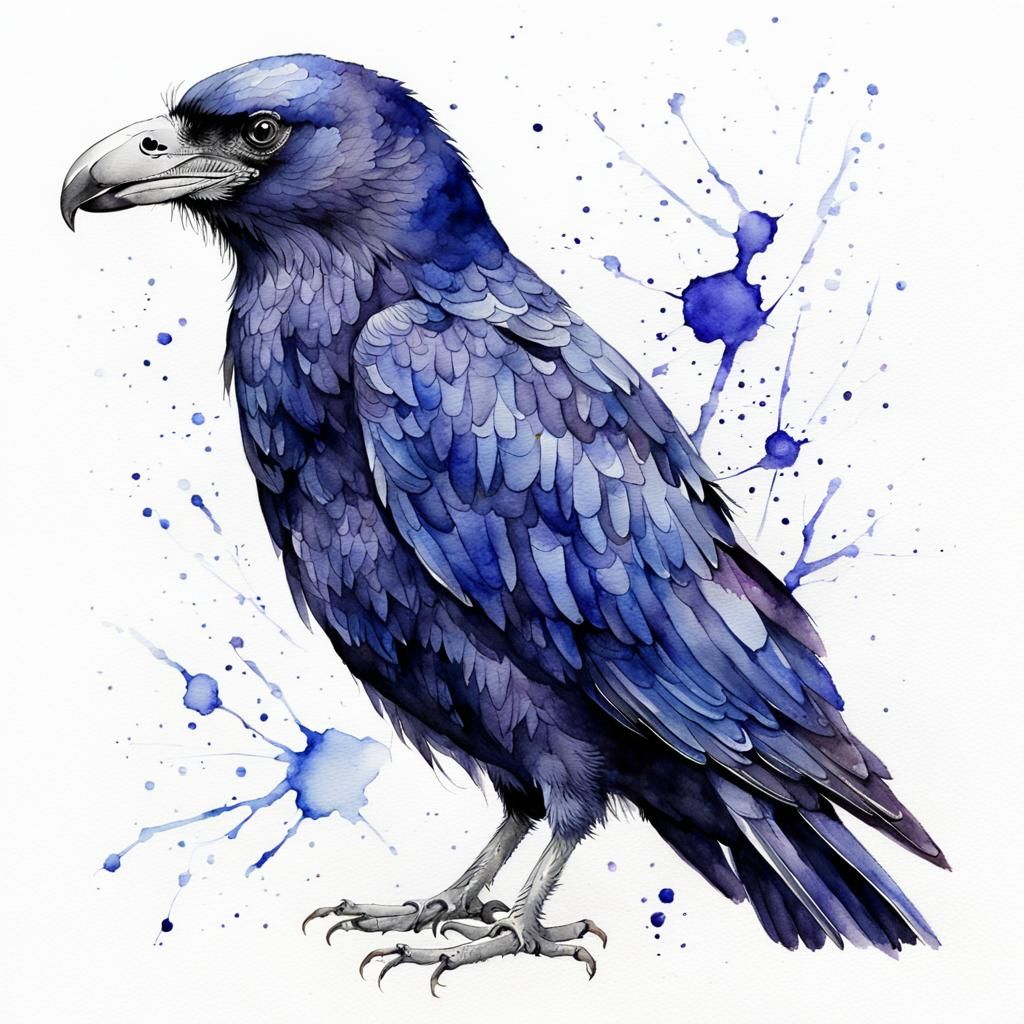 Majestic Raven in Watercolour Painting