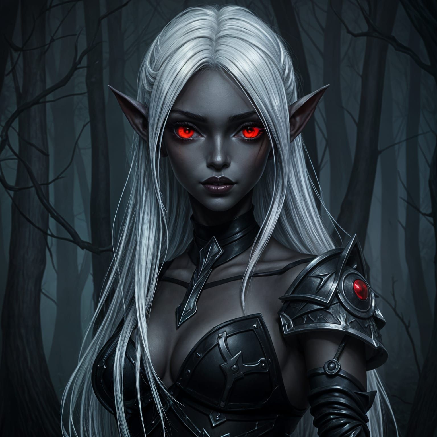 Ethereal Dark Elf Maiden in Enchanted Forest