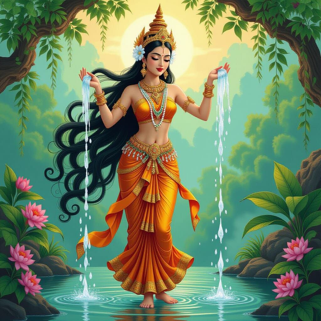 Phra Mae Thorani: Earth Goddess Tanjore Painting