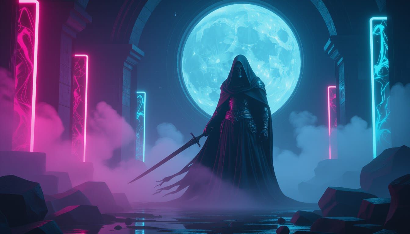 Neon Underworld: Death Figure in Dark Fantasy Style