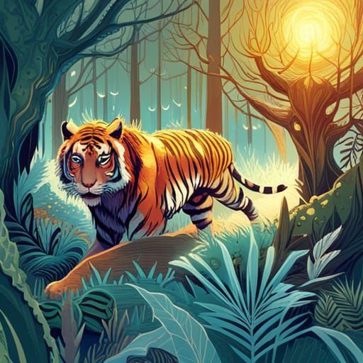 Luminous Tiger Queen Digital Painting