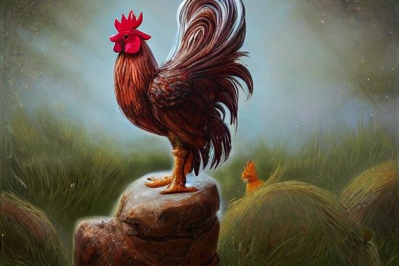 Divine Rooster on a Post: Whimsical Farm Fantasy