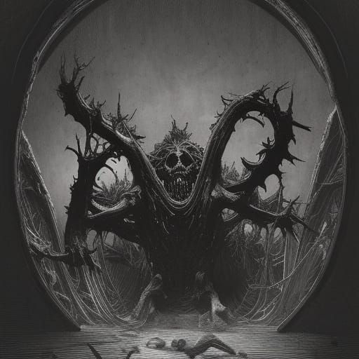 Horrific Mutated Back Muscles in Doré Style