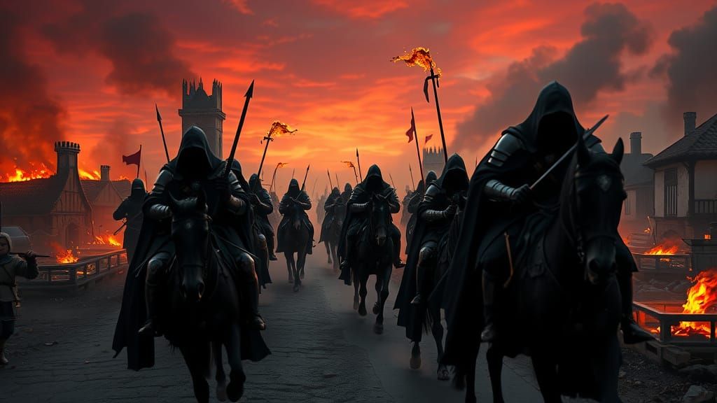 Medieval Warriors in a Haunting, Realistic 16:9 Landscape