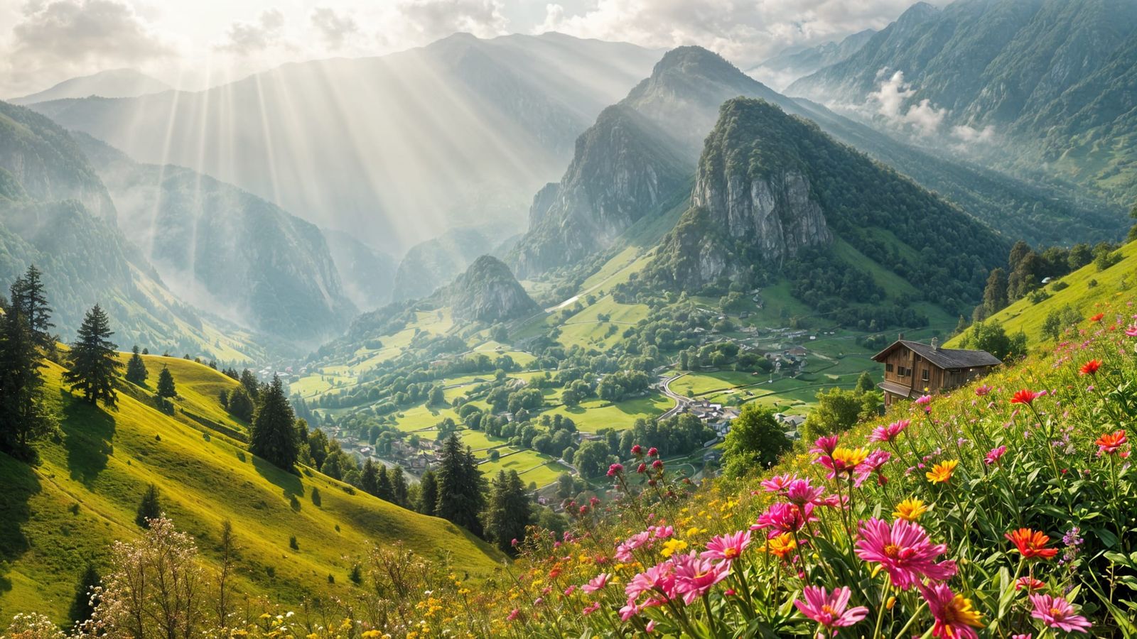 Misty Switzerland Valley on Summer Morning