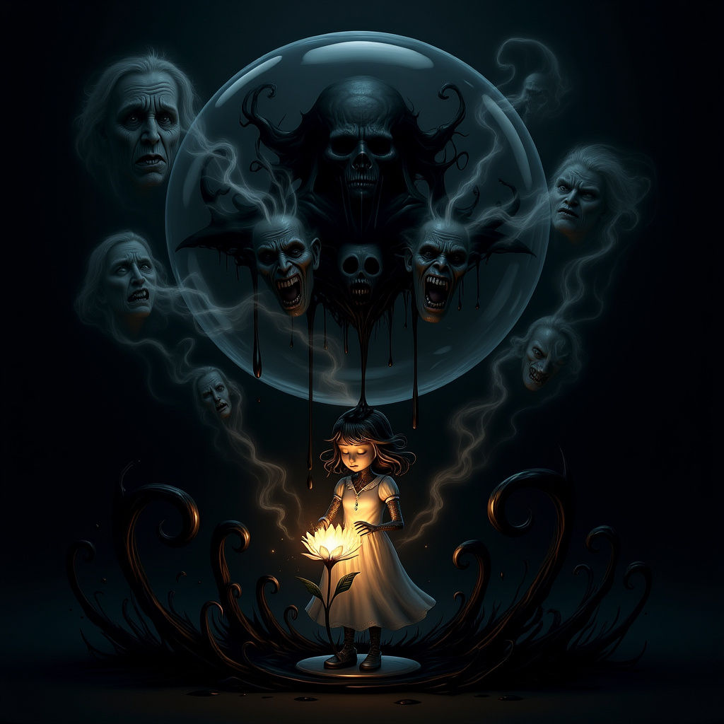 Luminous Figurine Guarding Flower from Darkness