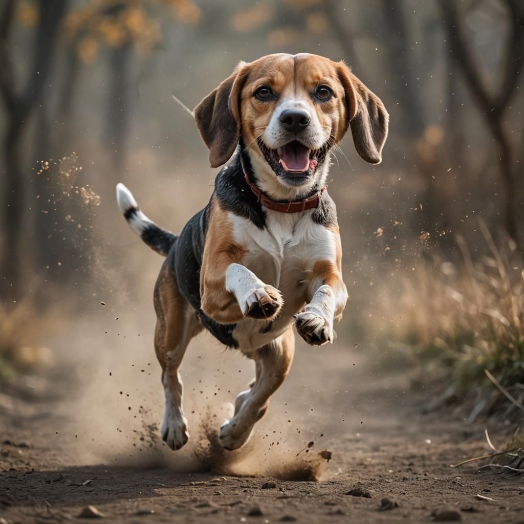 Beagle Running: Dynamic Wide Shot Visual Masterpiece
