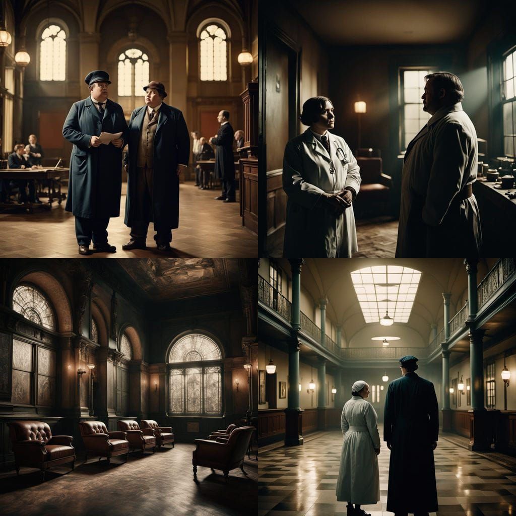 Distorted Medical Professionals Gather in a Cinematic Scene