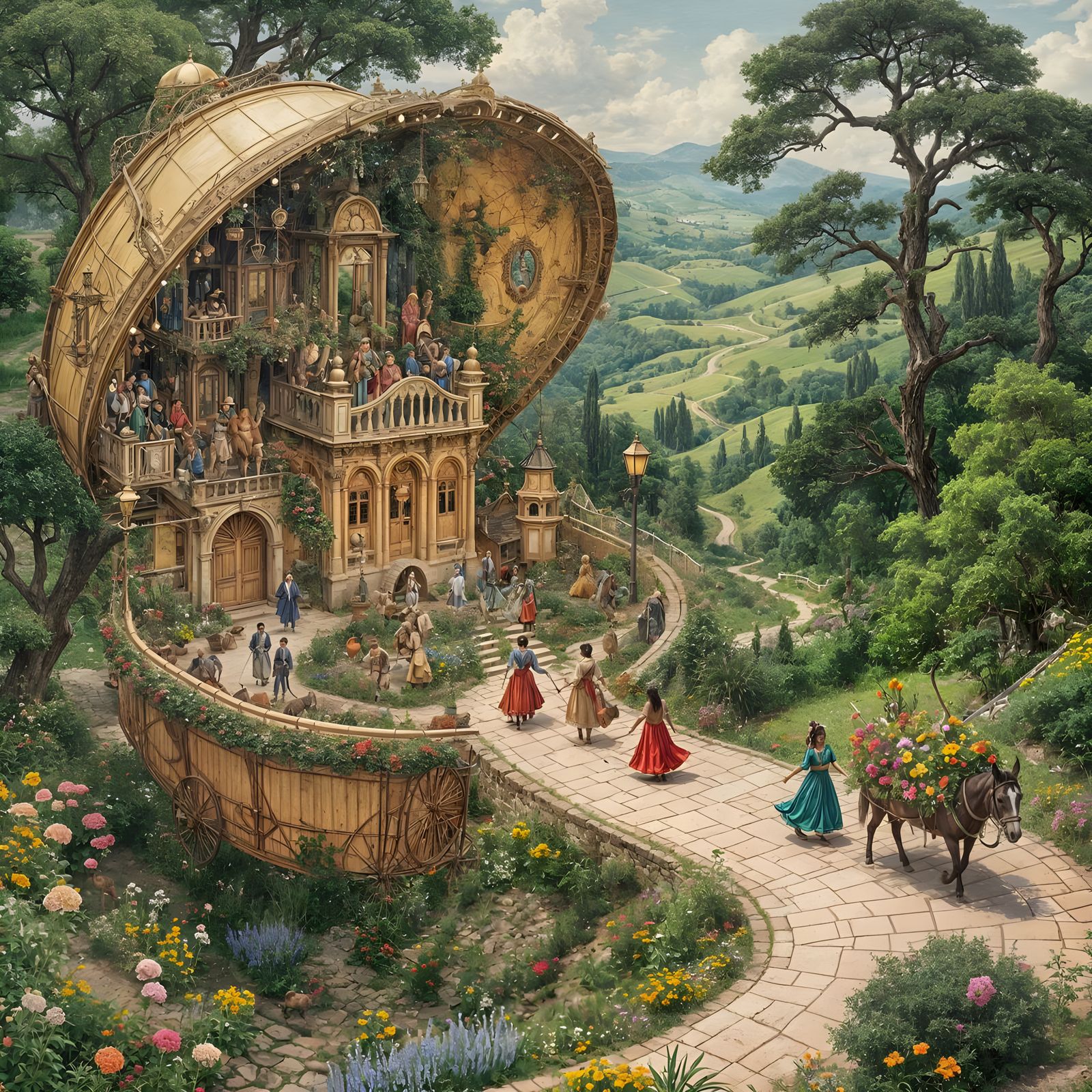 Estate Microcosm with Donkey and Dancing Gypsies