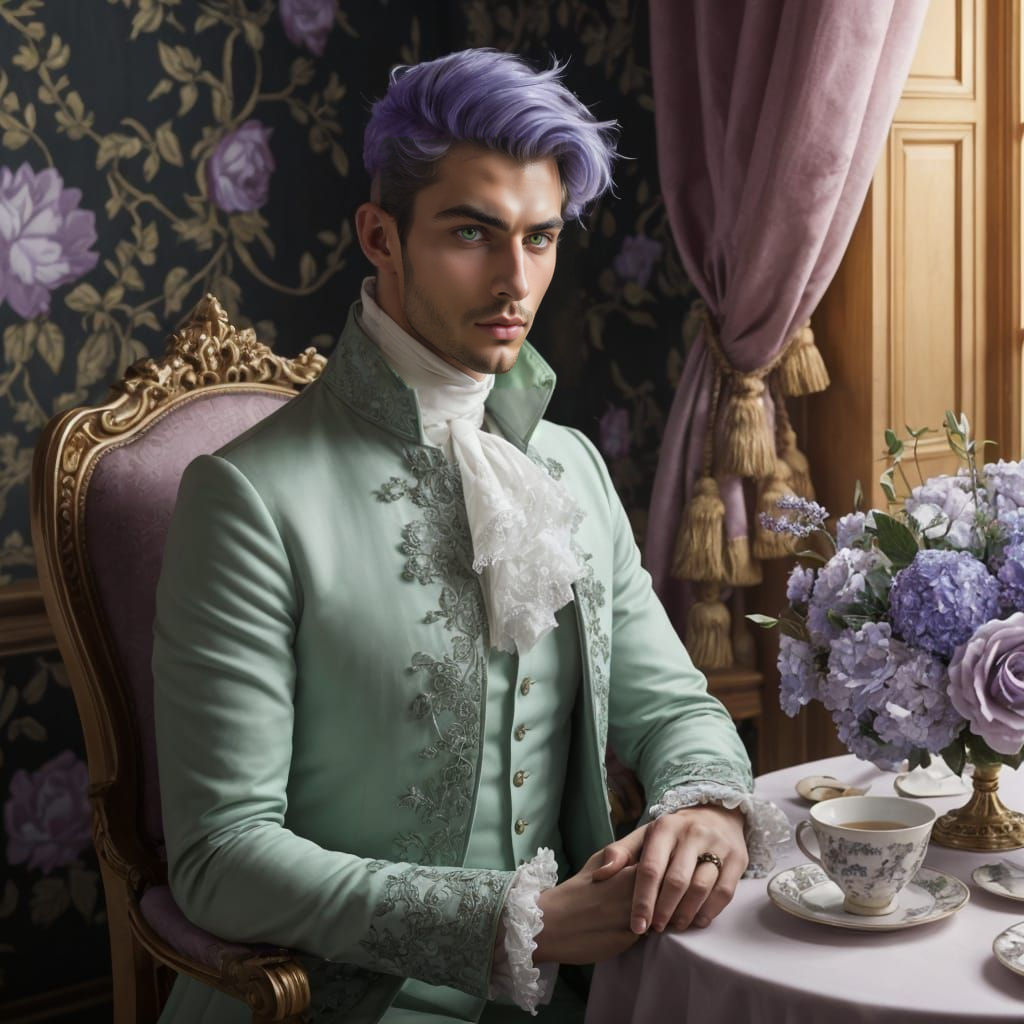 Elegant Lavender Duke in Rococo Attire