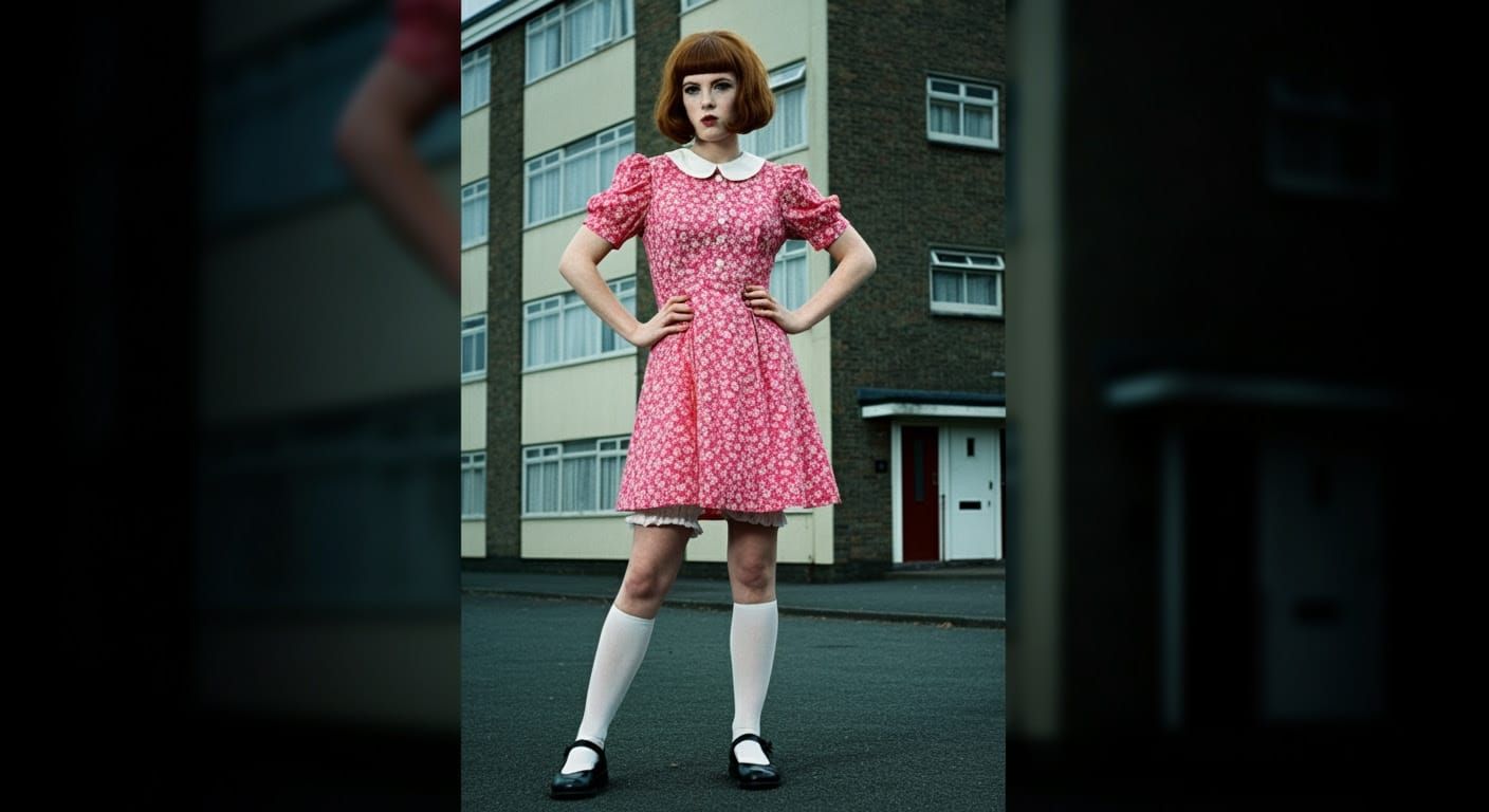 Ravishing Ginger-Haired Woman in Electric Pink Mini Dress, 1...