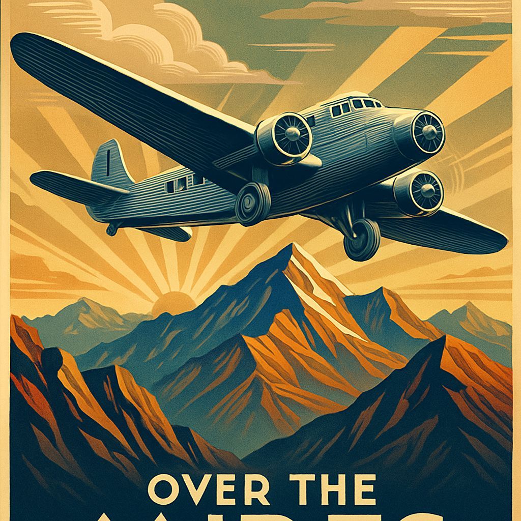 Art Deco Airliner Soaring Over Andes Mountains