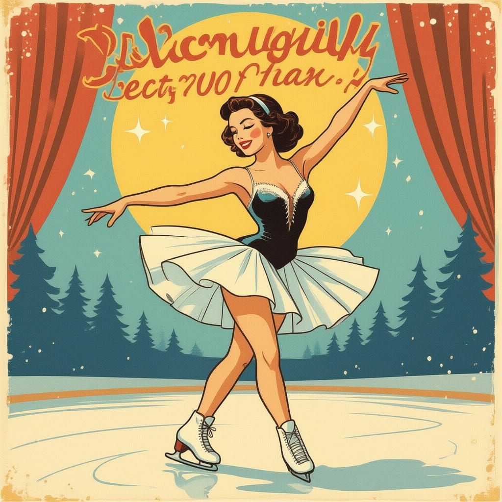 40s Retro Poster: Elegant Figure Skater on Ice
