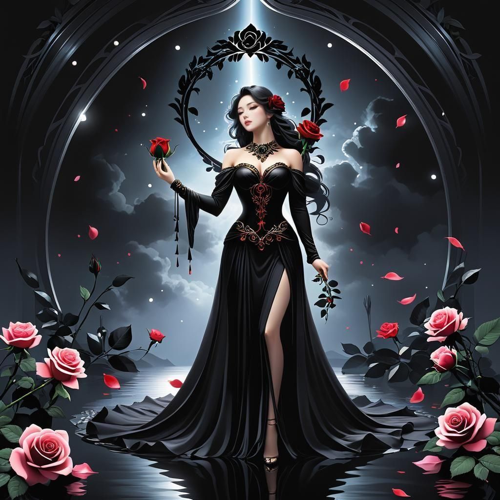 Goddess of Love with Black Rose