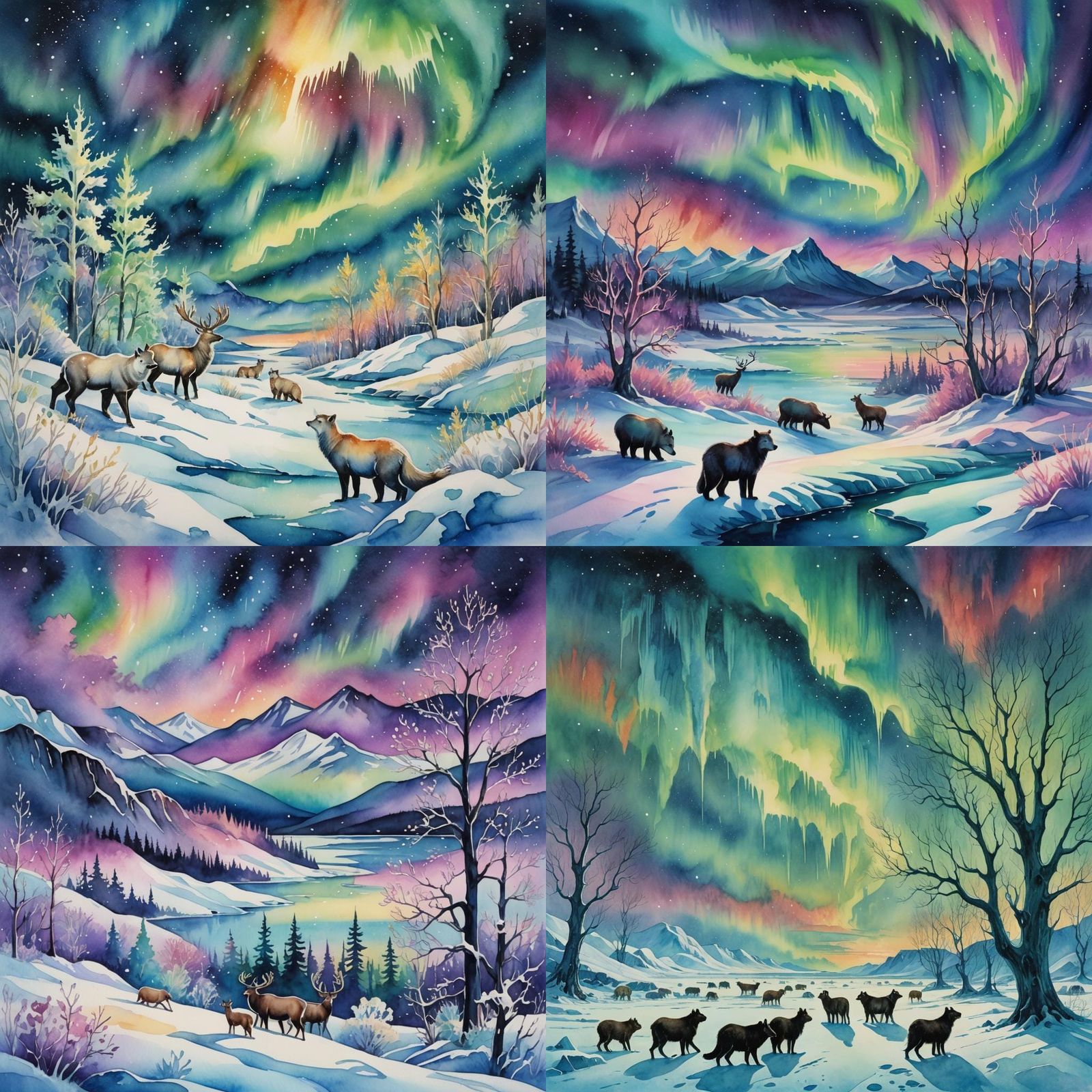 Northern Lights Over Frozen Arctic Landscape Painting