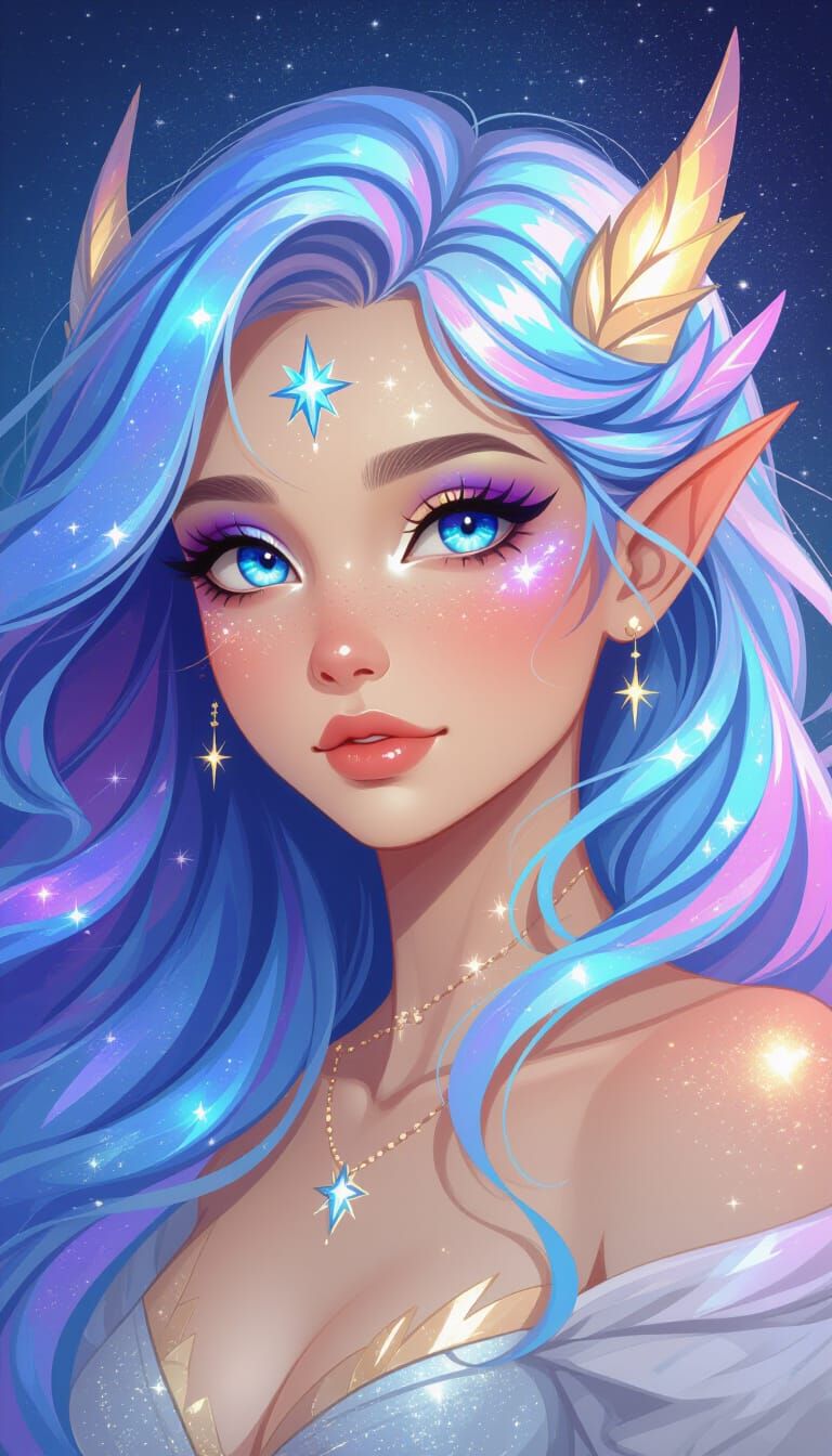 Fantasy Star Dragon Woman in Ethereal Style