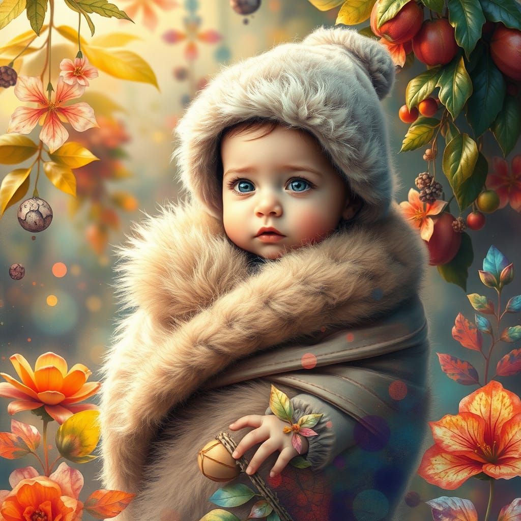 Enchanted Whimsy: A Mystical Portrait of a Baby in a Vibrant...