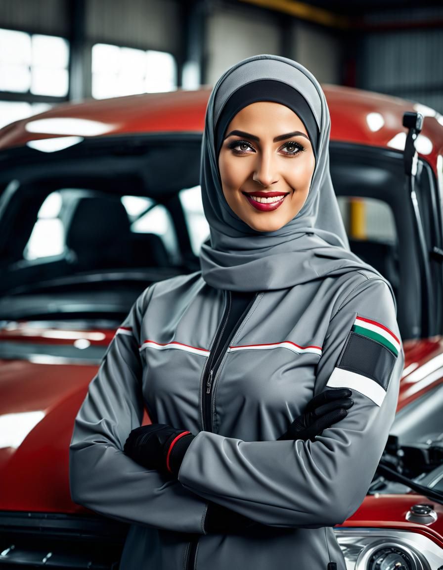 Middle Eastern Woman Car Mechanic in Digital Painting