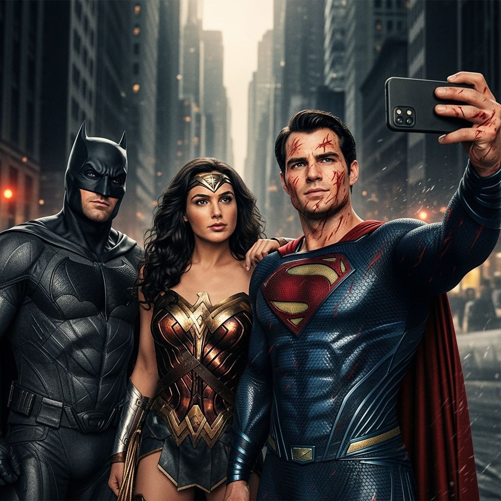 Wonder Woman, Batman, and Superman Selfie in Gotham