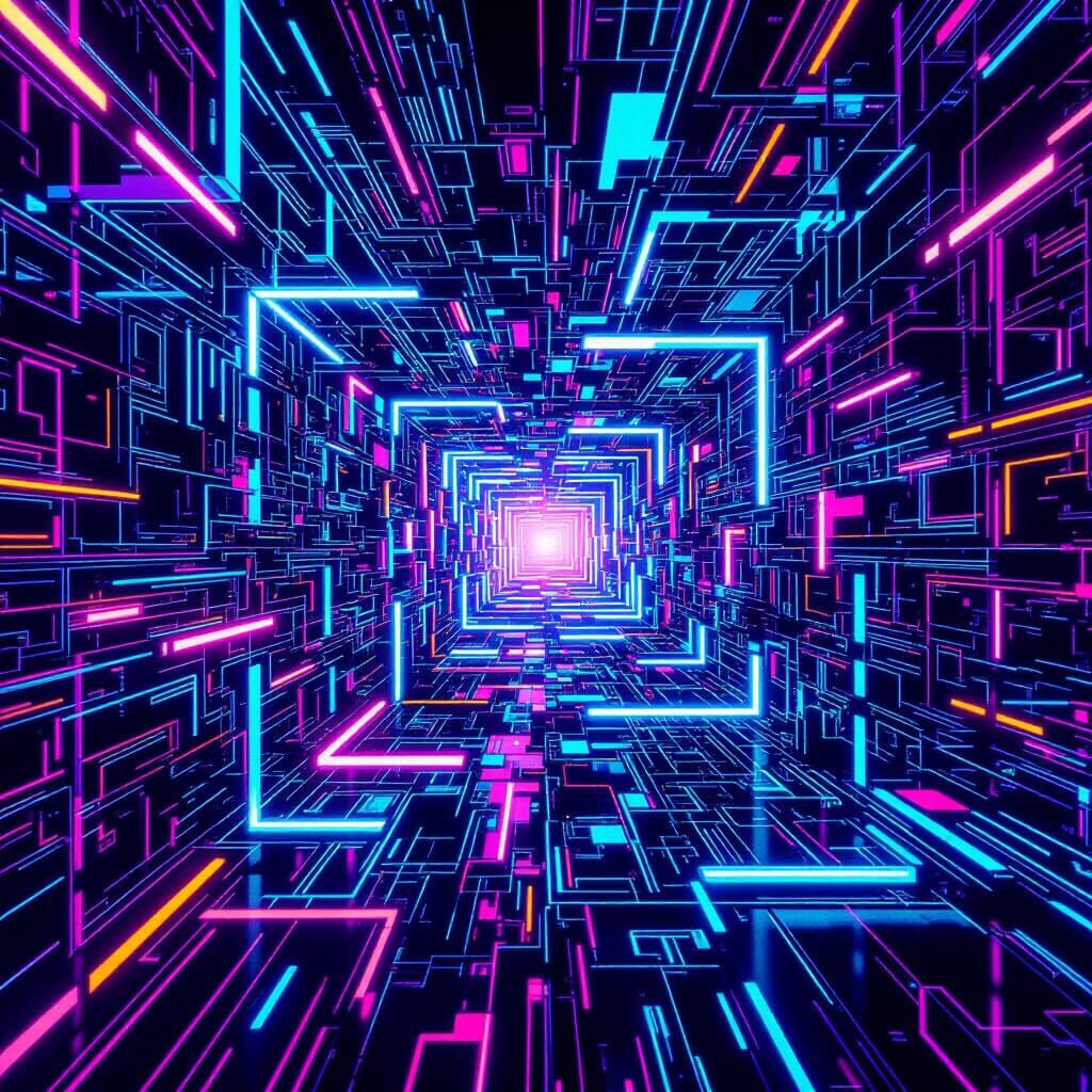 Futuristic Geometric Cityscape with Neon Lines