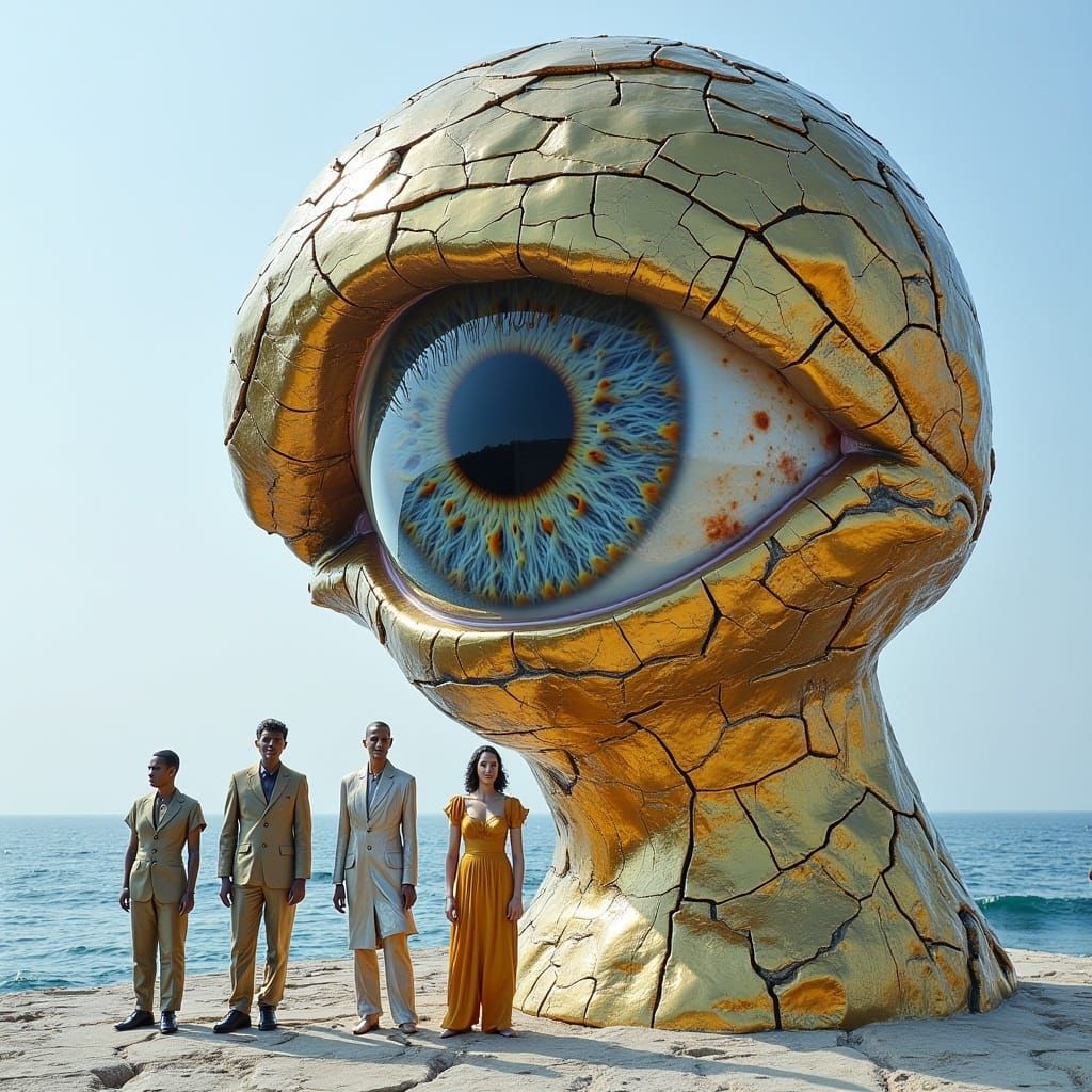 Surreal Eye Sculpture with Human Figures