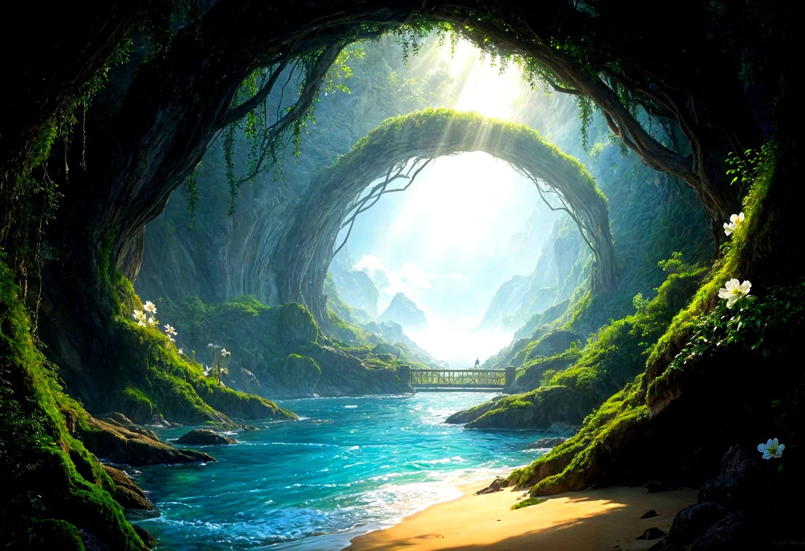 Whimsical Fantasy City Amidst Heavenly Sunshine