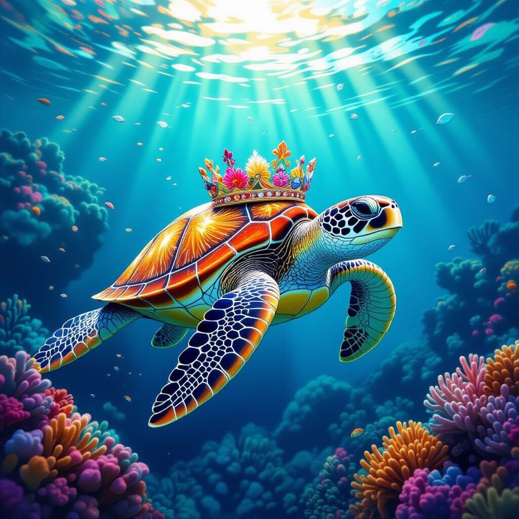 Regal Sea Turtle in Art Deco Coral Reef