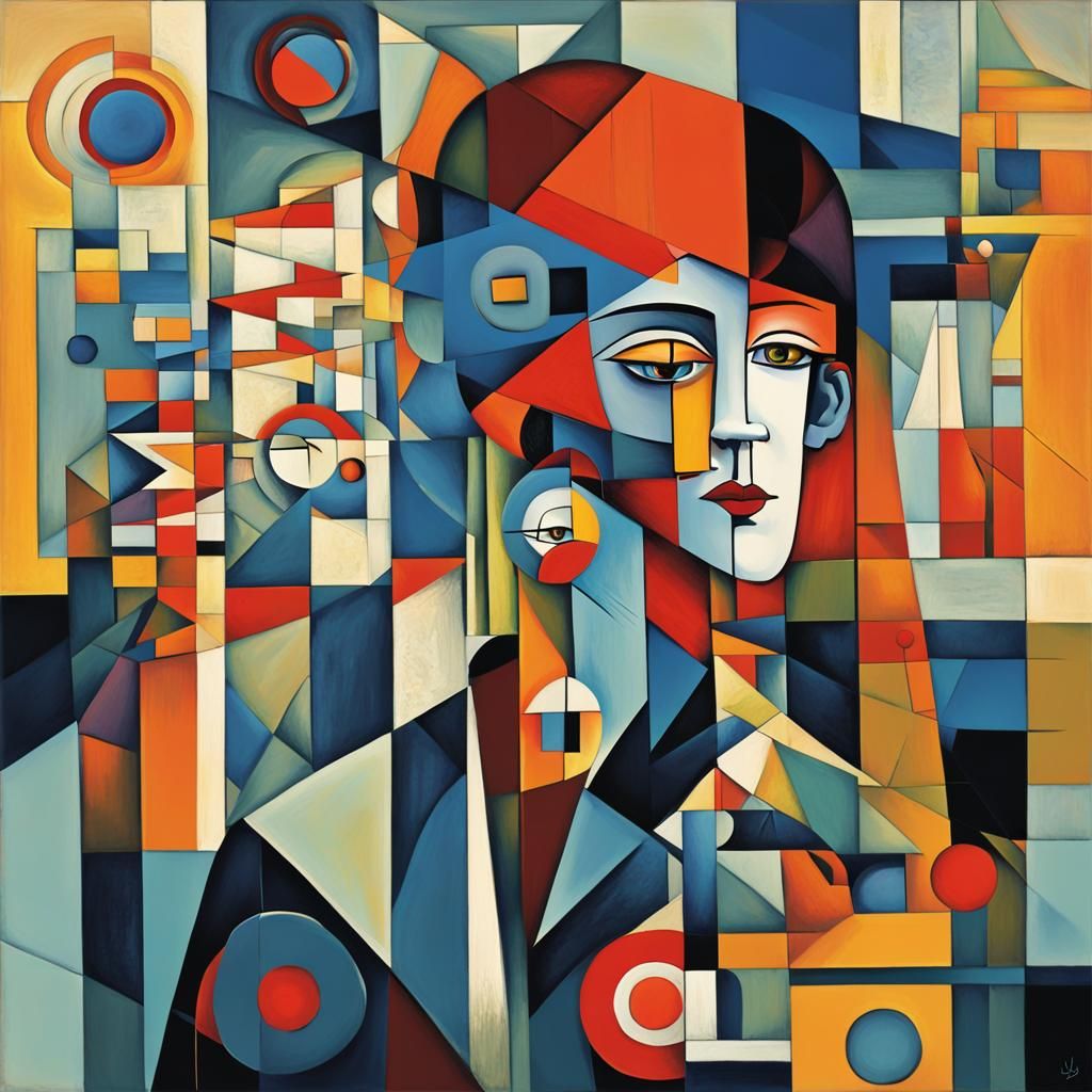 Expressionist Painting of a Blind Girl Guiding