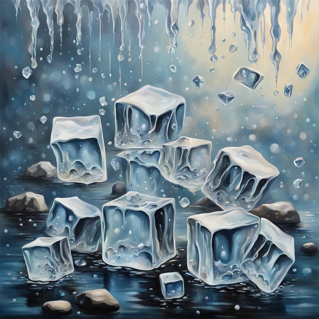Surreal Ice Rain on Rocks, Salvador Dali Style